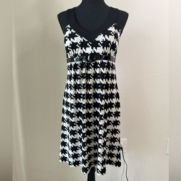 Vtg Three Pink Hearts Trixxi Sleeveless Y2K Babydoll Dress M Grunge Houndstooth - Picture 1 of 6
